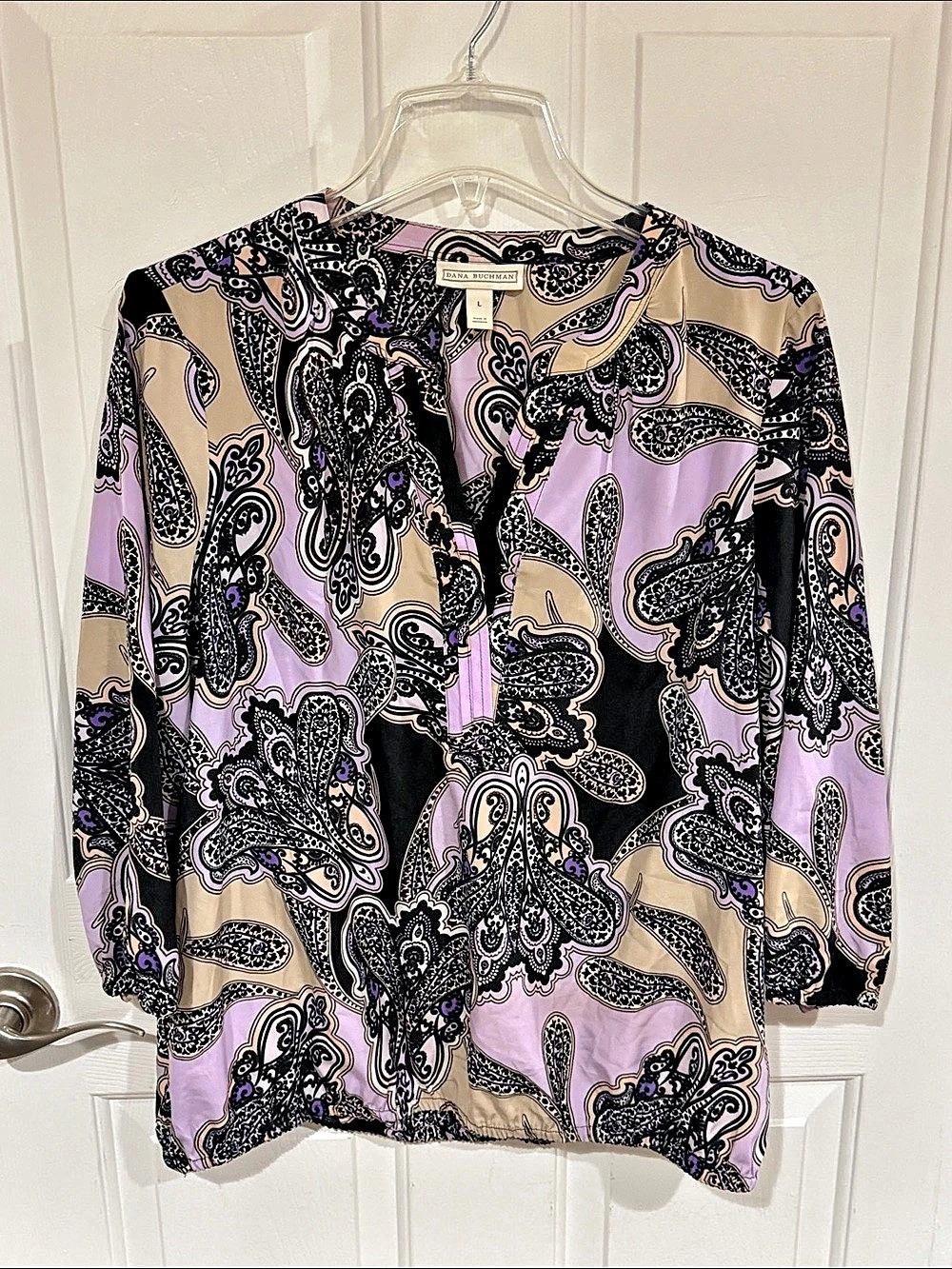 Dana Buchman Paisley Polyester Blouse in Purple & Black Sz L BL5